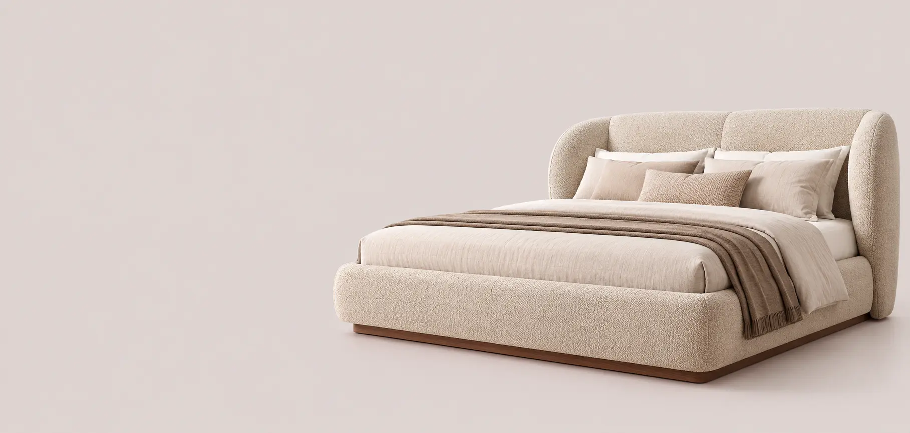 Minimalist Cream Bouclé Luxury Bed